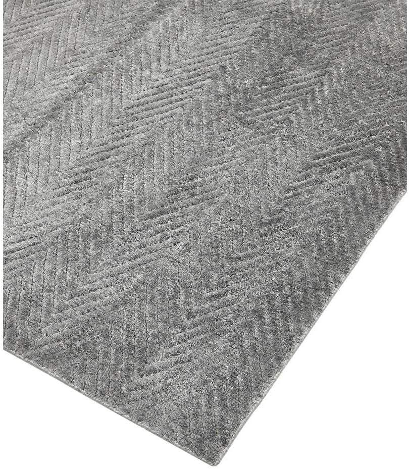 Charcoal Herringbone Hand-Knotted Viscose 8' x 10' Area Rug