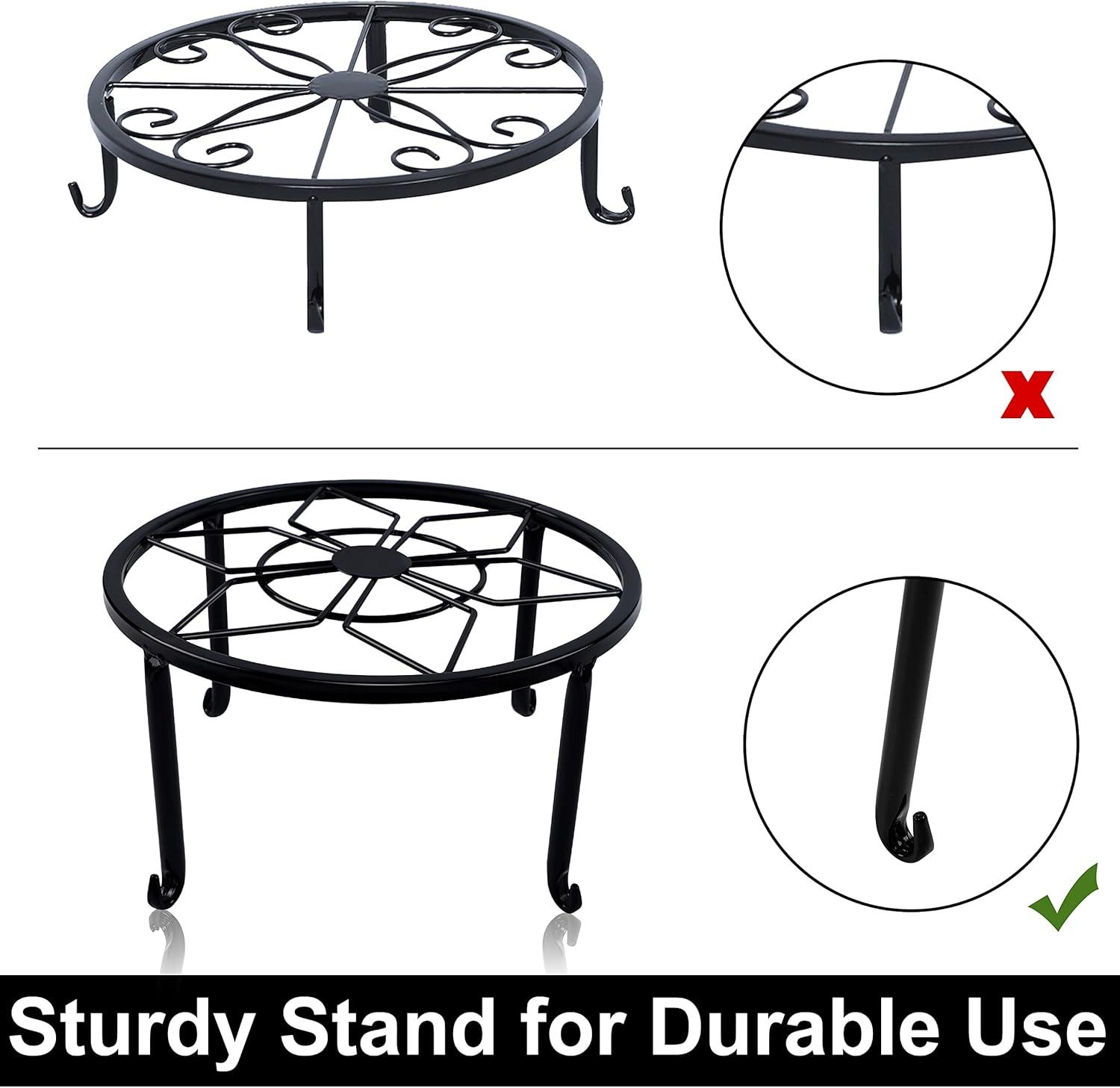 Set of 3 Black Iron Round Plant Stands