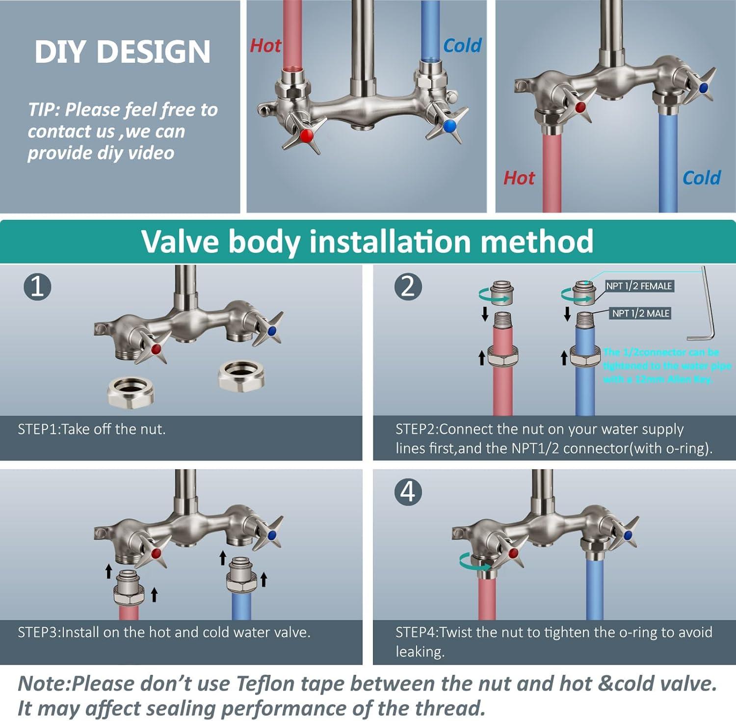 Aolemi Wall Mount Outdoor Shower Kit,Outdoor Shower Fixtures Faucet System with Handheld Spray,Double Handle 6 Inch Center Exposed Shower with Shower Head Polish Chrome