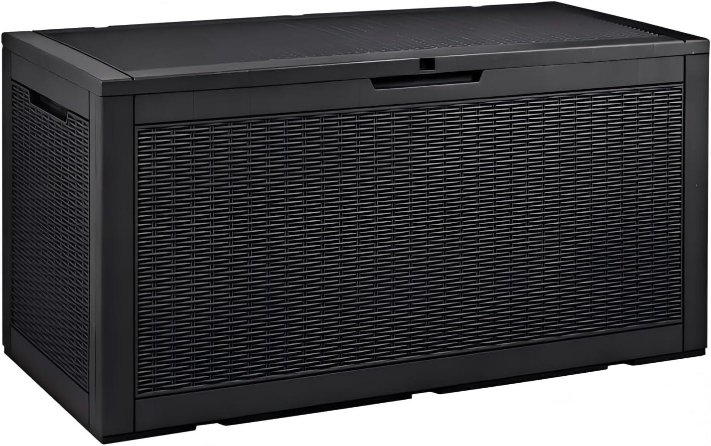 GEMBIK 100 Gallon Resin Deck Box, Large Outdoor Storage Bench with Cushions, Black
