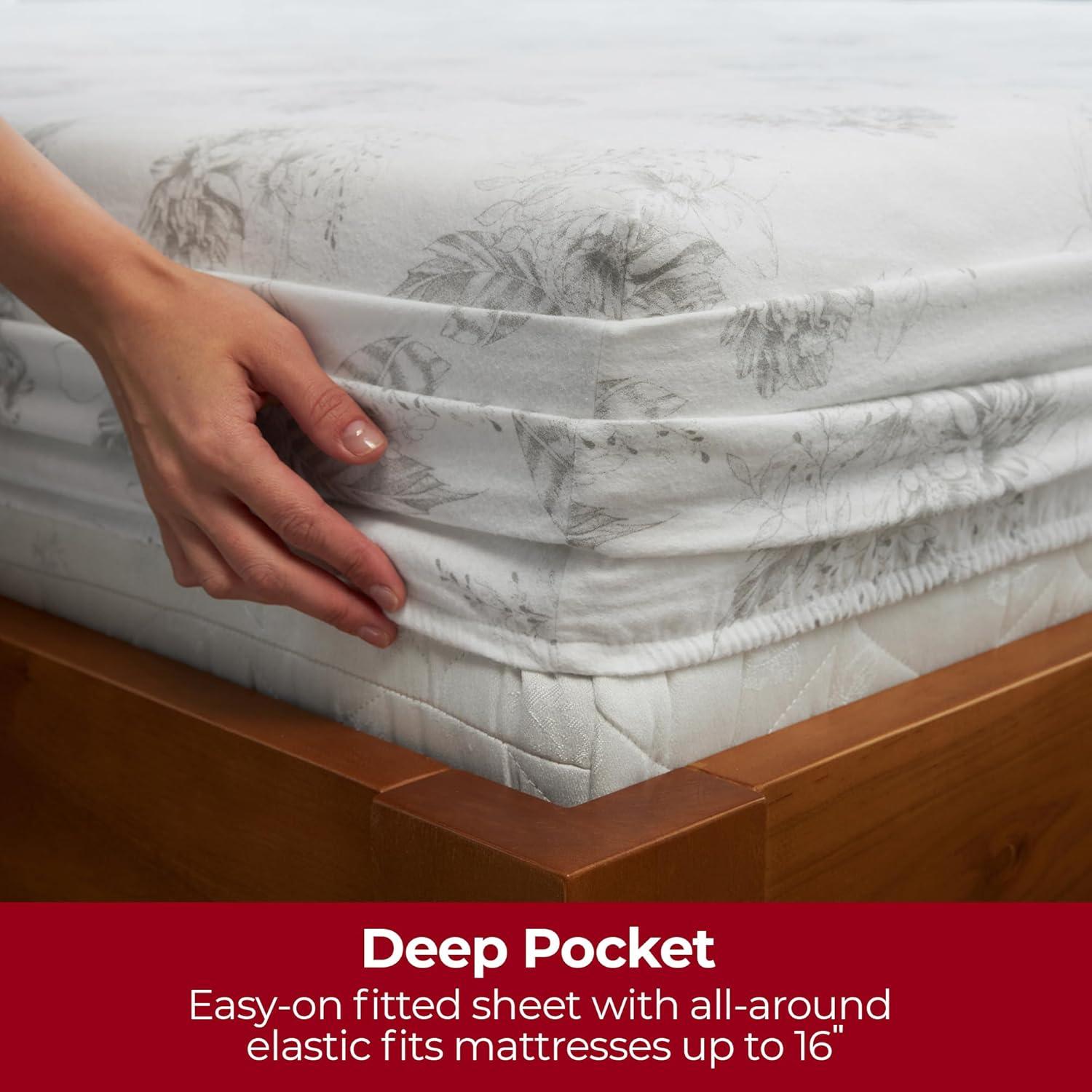 Queen Organic Cotton Flannel Deep Pocket Floral Feathers Sheet Set