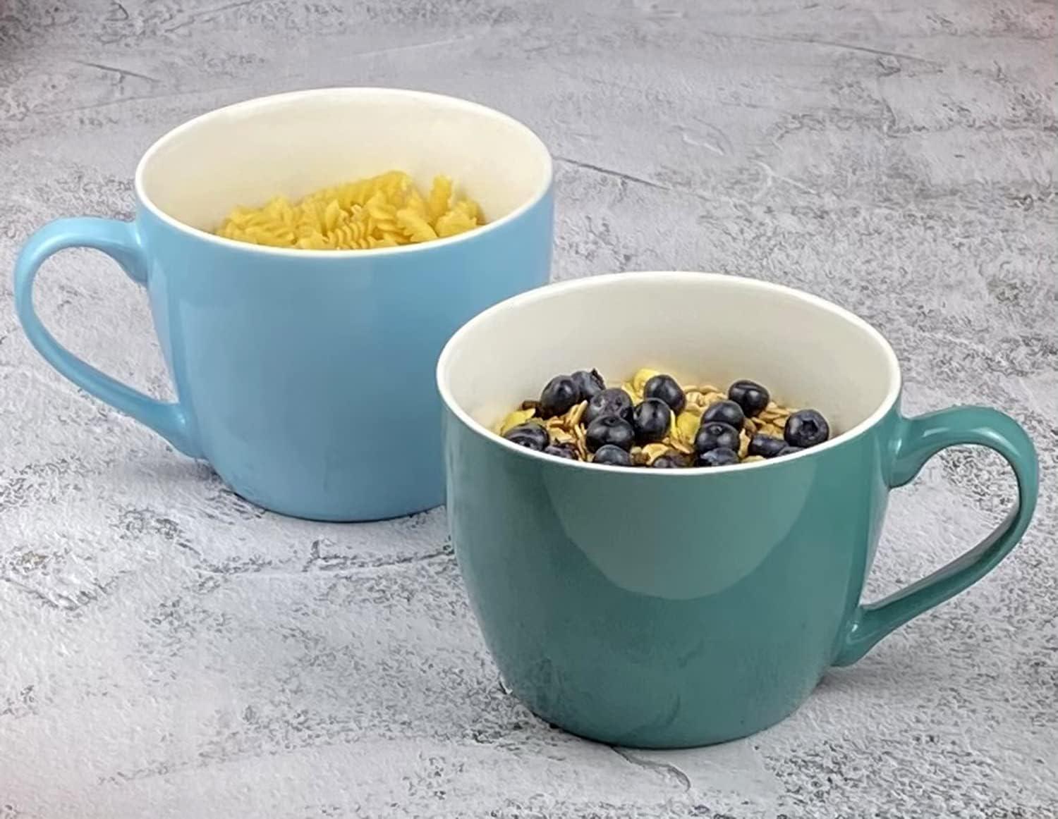 Sky and Sea Blue 30 oz Ceramic Jumbo Mugs, Set of 2