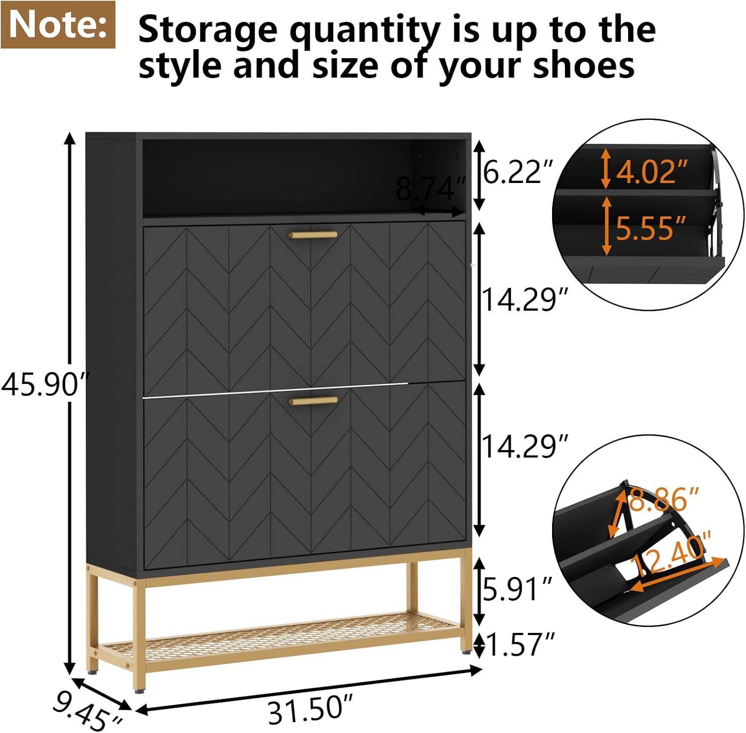 Shoe Cabinet with 2 Flip Drawers, Free Standing Tipping Bucket Shoe Rack Organizer with Adjustable Shelf, Shoe Storage Cabinet