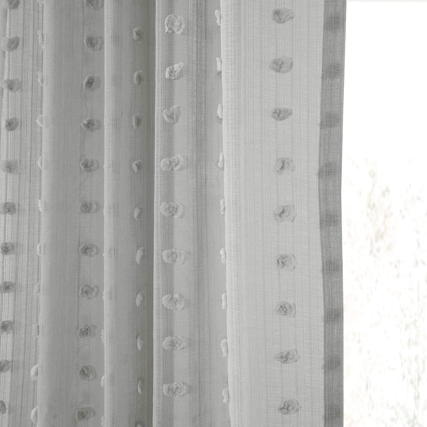 Strasbourg Dot Grey Patterned Linen Sheer Curtain (1 Panel), Strasbourg Dot Grey, 50W X 84L