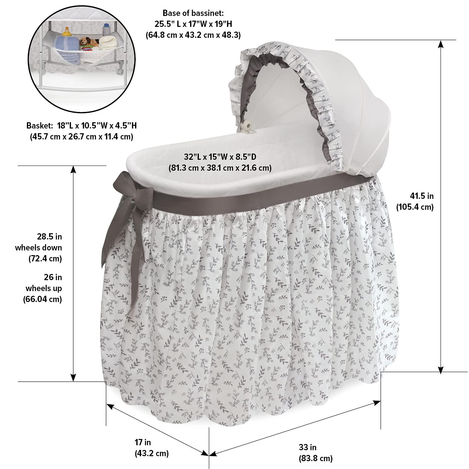 Badger Basket Wishes Oval Bassinet - Full Length Skirt - Gray/Leaf