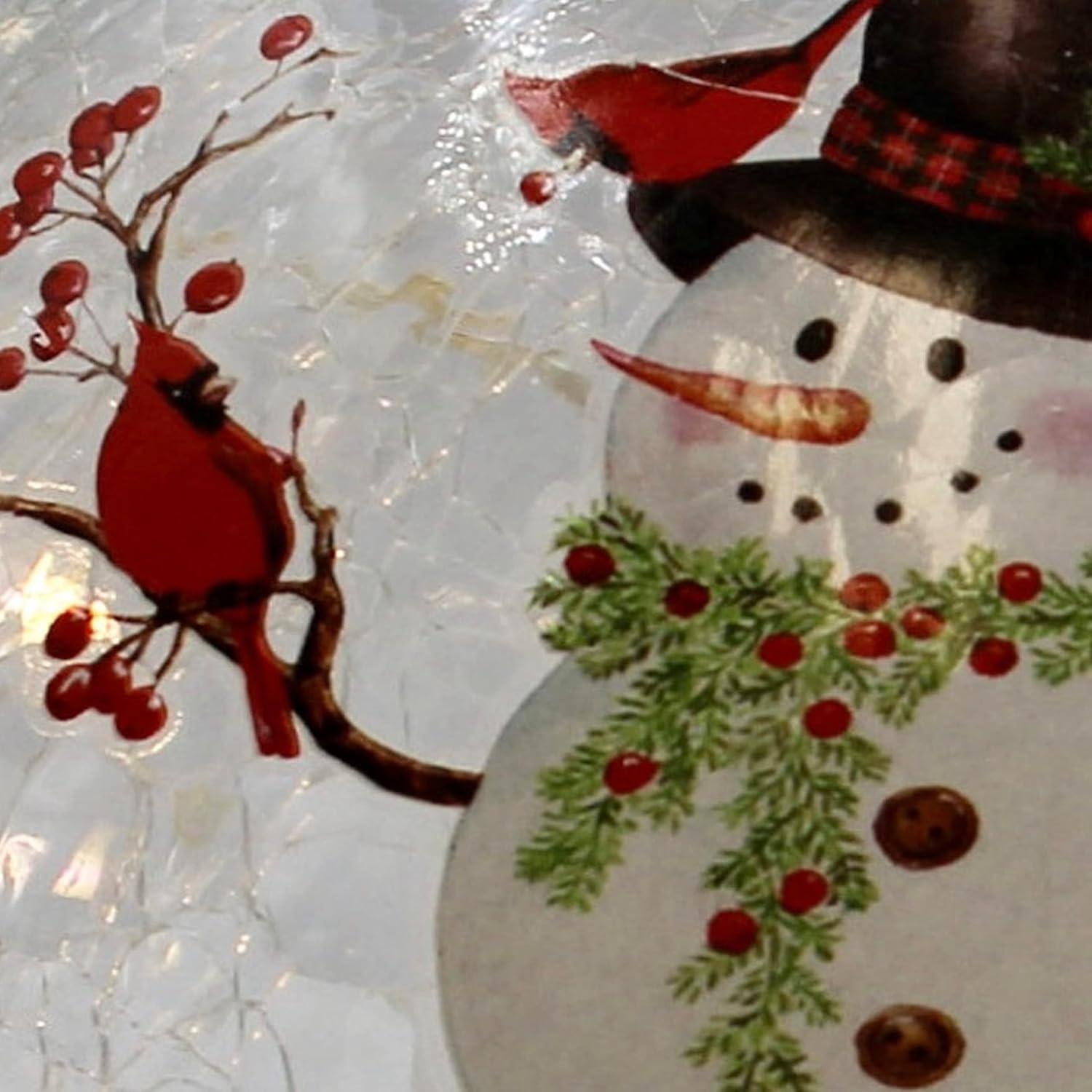 Festive Snowman and Cardinals Crackle Glass LED Globe