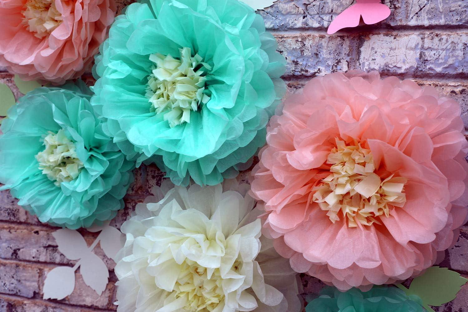 Fonder Mols Paper Flowers Decorations Tissue Pom Poms Blooms for Wall Decorations, Wedding Backdrop, Archway, Baby Shower, Nursery Wall Decor (Set of 21, Ivory Peach Mint)