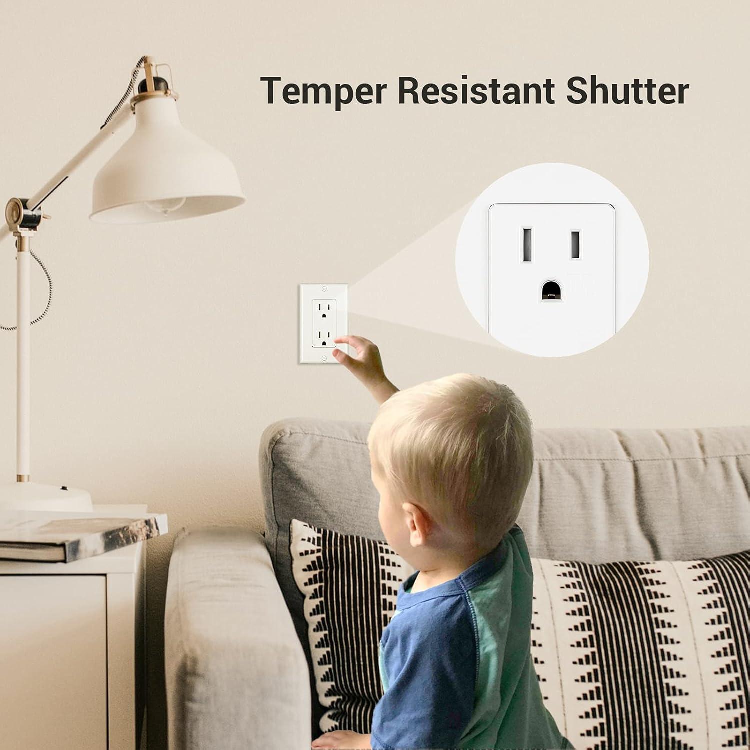 White Tamper Resistant Duplex Outlet with Wall Plate, 15A, 20-Pack