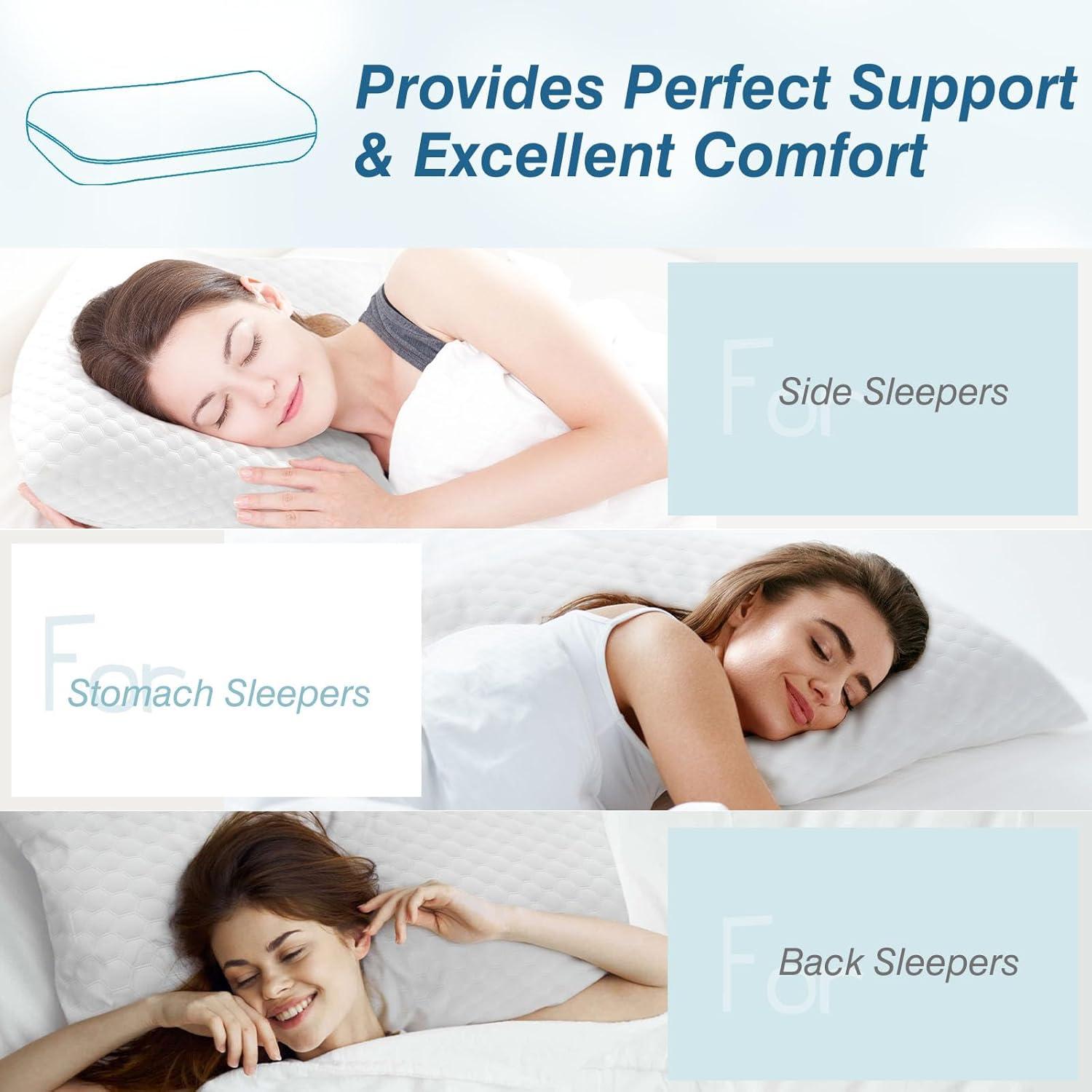 Memory Foam Pillow, Standard Size Pillows for Sleeping, Bed Pillow Soft and Comfortable, Cooling Hotel Pillow for Side Sleeper, Removable, Machine Washable Cover, 1 Pack, 24" x 16"