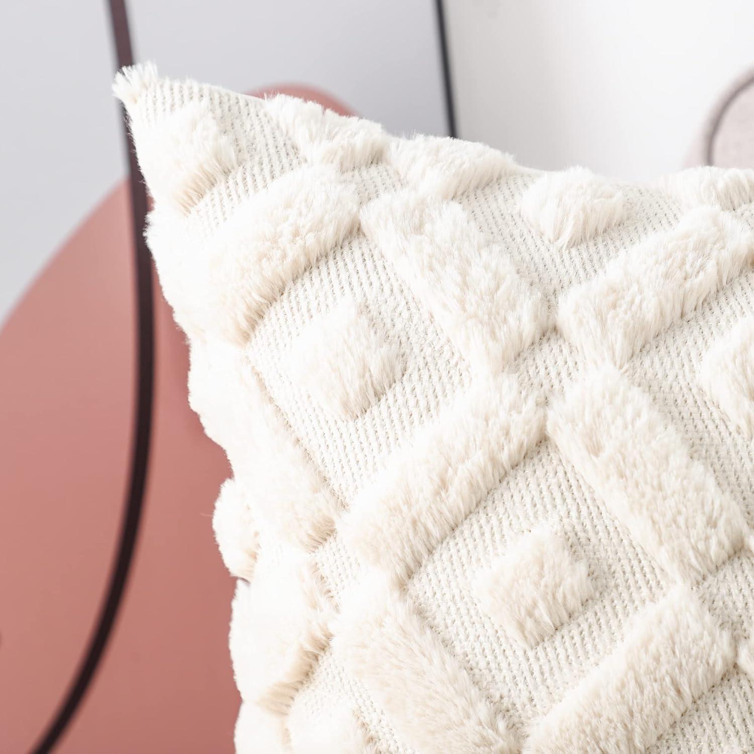 Set of 2 Soft Plush Short Wool Velvet Decorative Throw Pillow Covers Square Luxury Style Cushion Case Pillow Shell for Sofa Bedroom