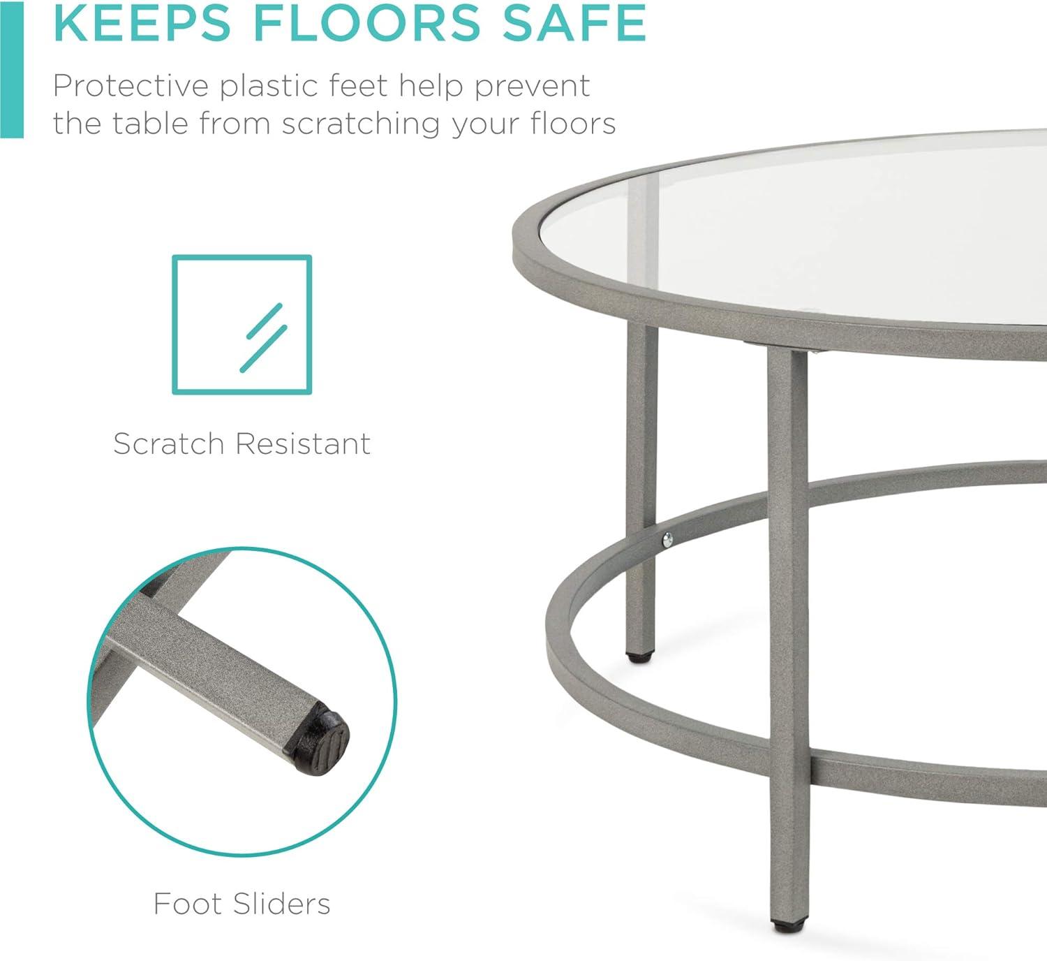 Best Choice Products 36in Round Tempered Glass Coffee Table for Home, Living Room, Dining Room w/ Satin Trim - Gold