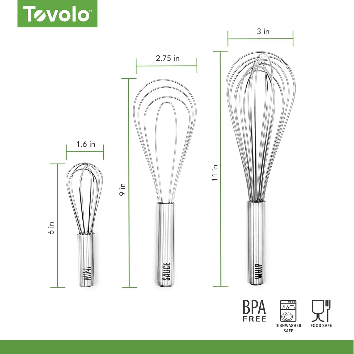 Tovolo Stainless Steel Whisk Whip Kitchen Utensil Bundle - Set of 3 with Sauce Whisk