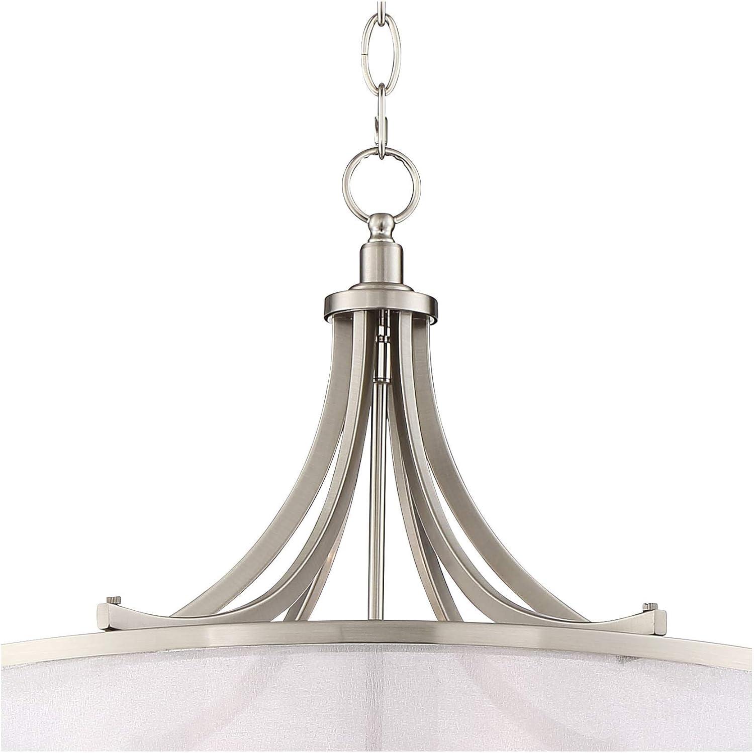 Possini Euro Design Nor Brushed Nickel Pendant Chandelier 23" Wide Modern Double White Organza Shade 6-Light Fixture for Dining Room Kitchen Island