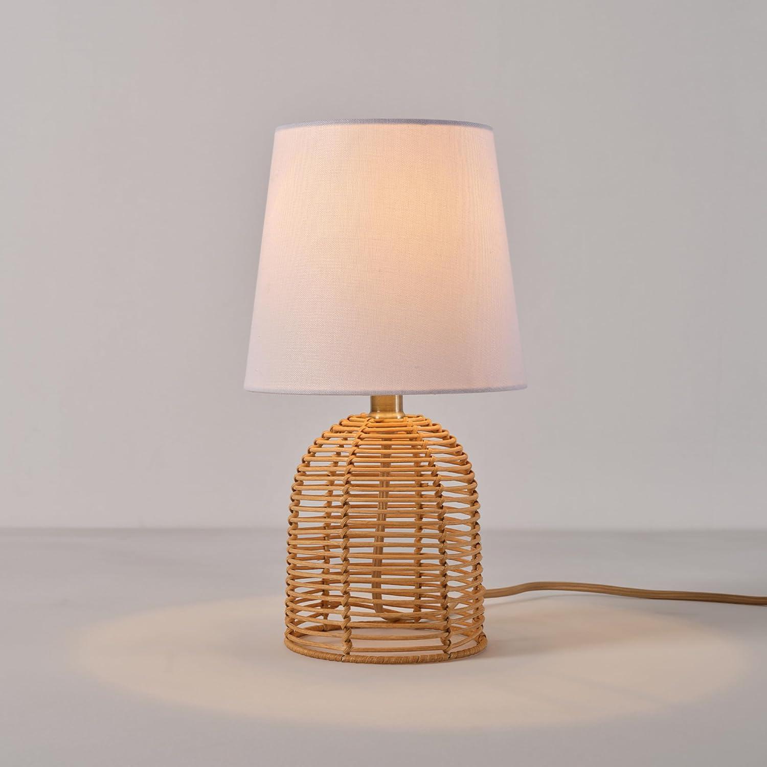 14" Table Lamp, Rattan Base, White Linen Shade, On/Off Rotary Switch on Socket, Table Lamp for Living Room, Home Décor, Lamps for Bedroom, Home Improvements, Room Décor