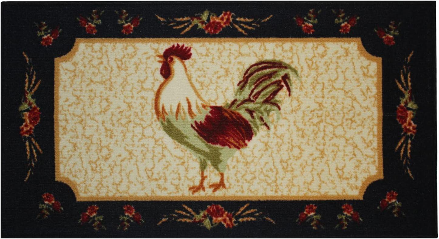 Kashi Home Kitchen Rug, Printed Area Rug, Durable Floor, Door Mat, Farmhouse Non-Slip Carpet Latex Backing Beautiful Design Rooster 3pc Set (2 18x30 D Shape & 1 20x40)