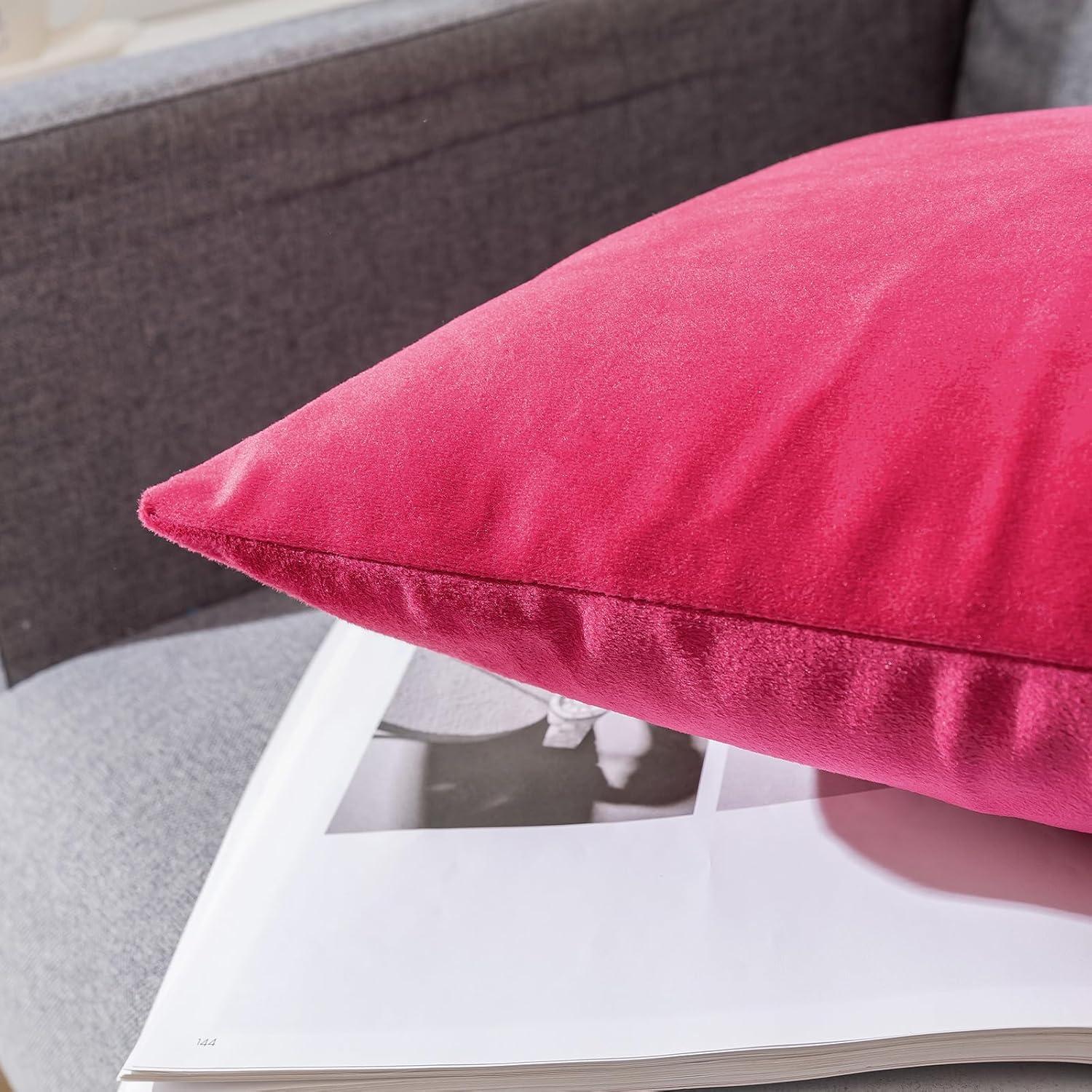 RainRoad Hot Pink Throw Pillows Covers Set of 2 Soft Velvet Decorative Pillow Covers 18x18 Inch for Couch Bed(Hot Pink, 18" x 18"(Pack of 2))