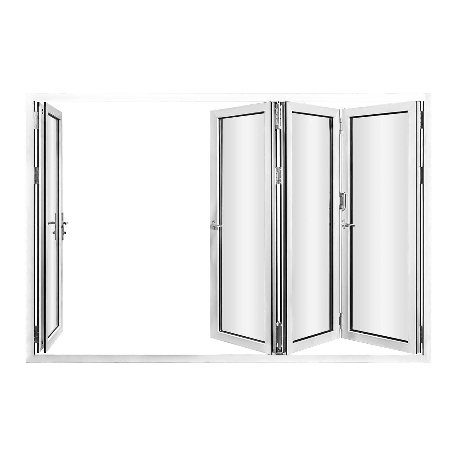 KaMic 120" inch 4 Panels Aluminum Folding Door In White, One Door Swing Out & Three Door Folded