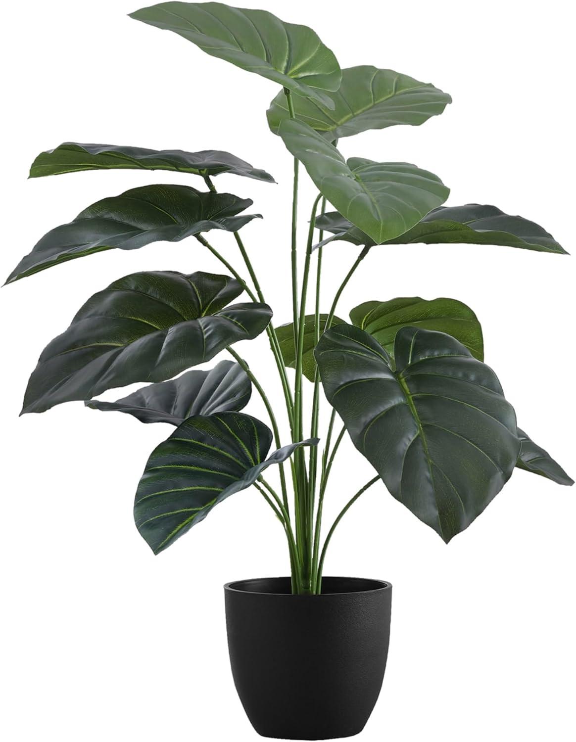 24" Tall Green Alocasia Faux Plant in Black Pot