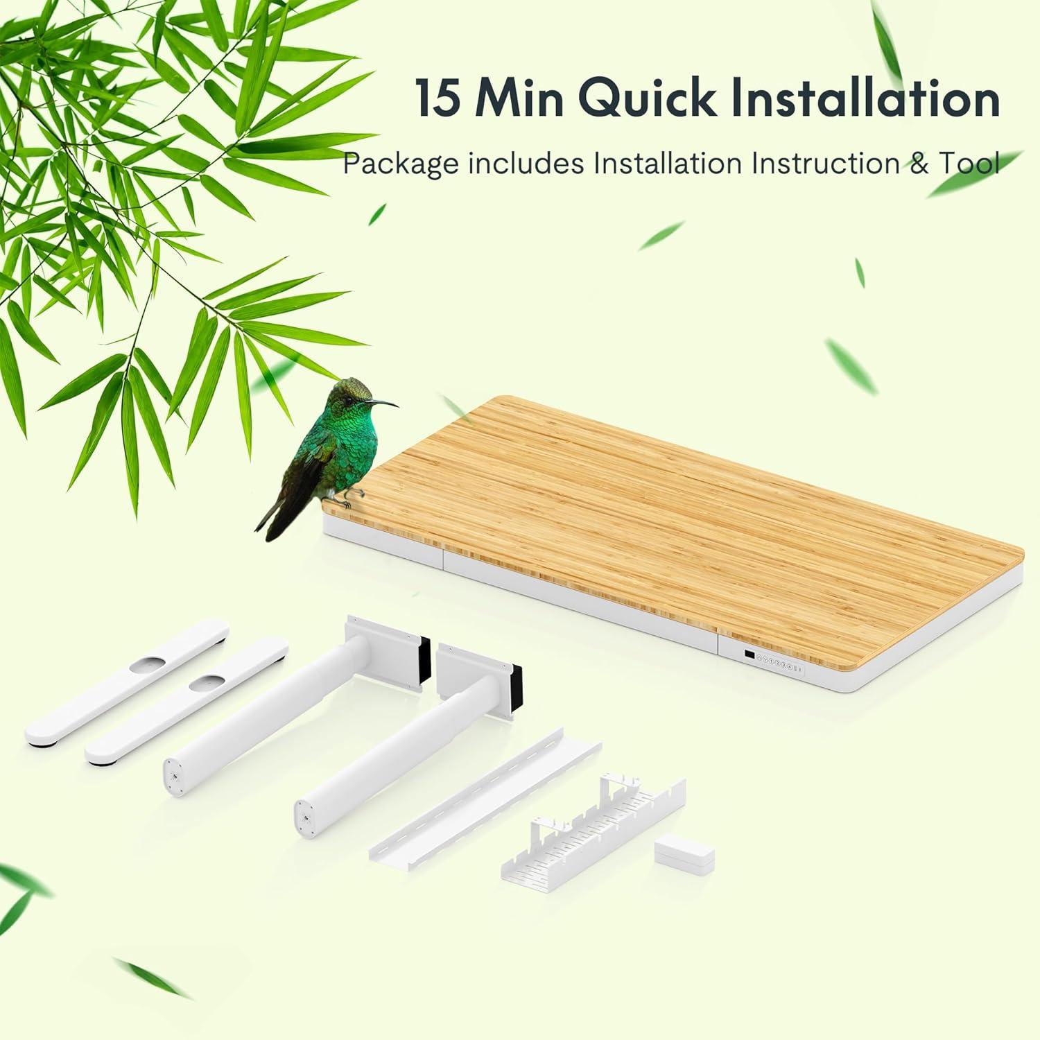 FLEXISPOT Q8 55" Bamboo Standing Desk, Dual Motor 3 Stages Adjustable Height Electric Computer Workstation w/Wireless Charging, Drawer, Quick Install, 220lbs Capacity (Bamboo Tabletop + White Frame)