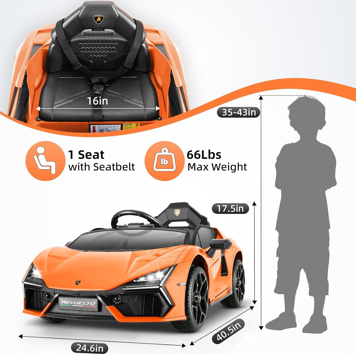 Hetoy 12V Kids Ride On Car, Licensed Lamborghini Revuelto Electric Car For Kids