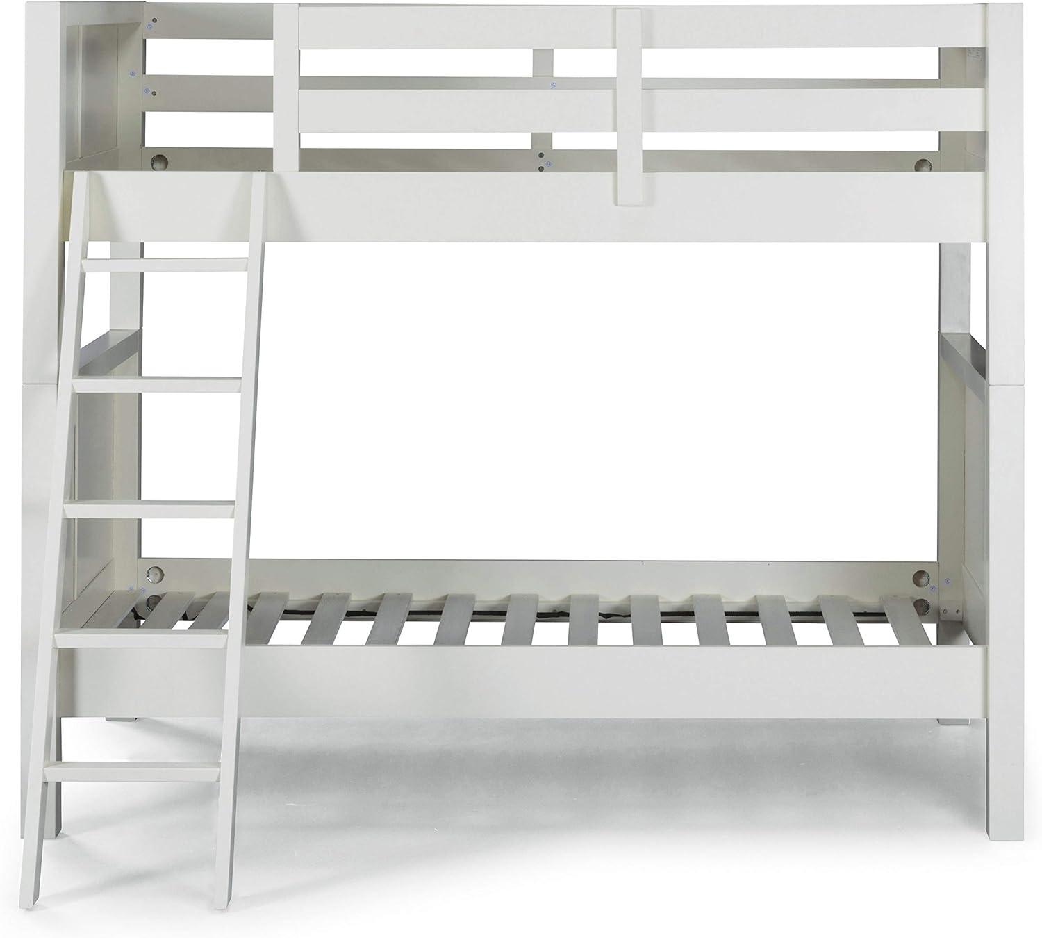 Homestyles Naples Wood Twin Over Twin Bunk Bed in Off White