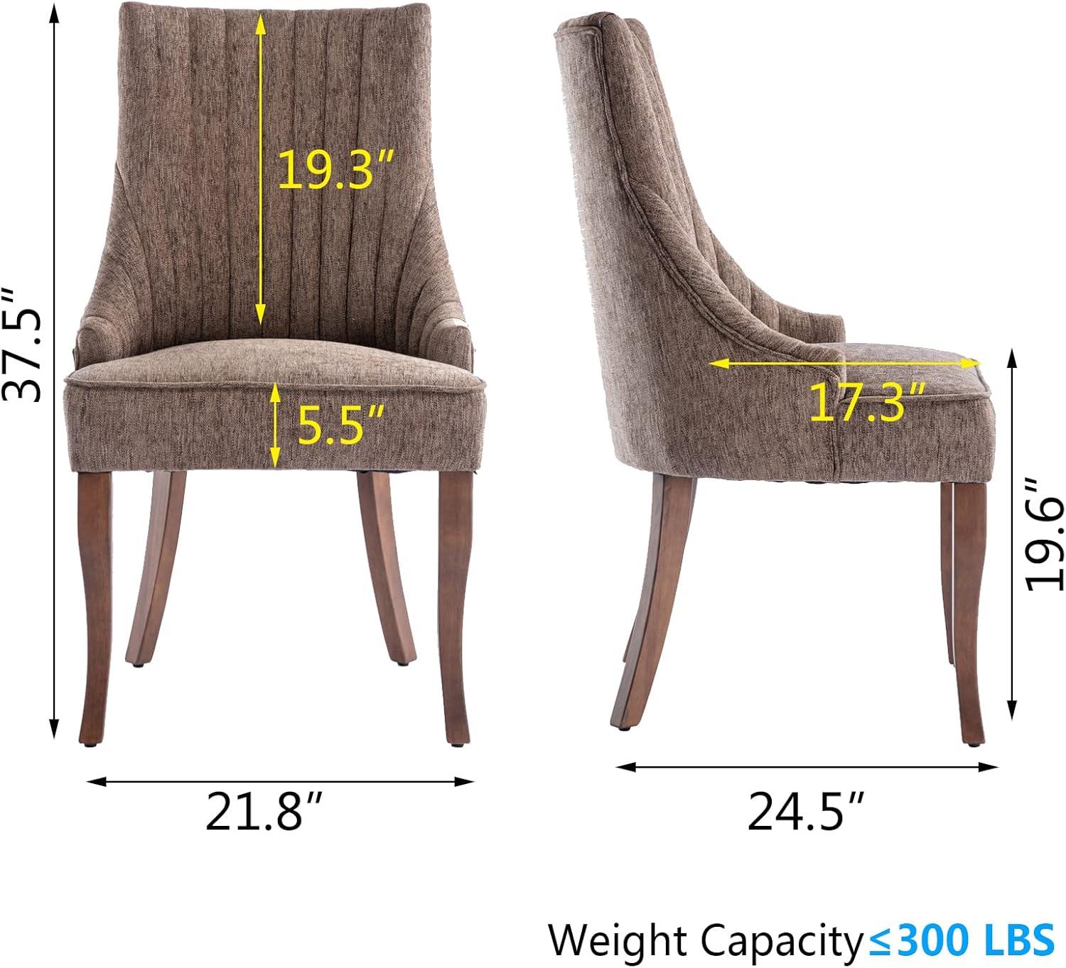 mikibama Linen Dining Chairs Set of 4 Channel Tufted Kitchen Dinner Chair Comfy Fabric Upholstered Accent Chair for Dining Room with Solid Wood Legs (Brown 4pc)
