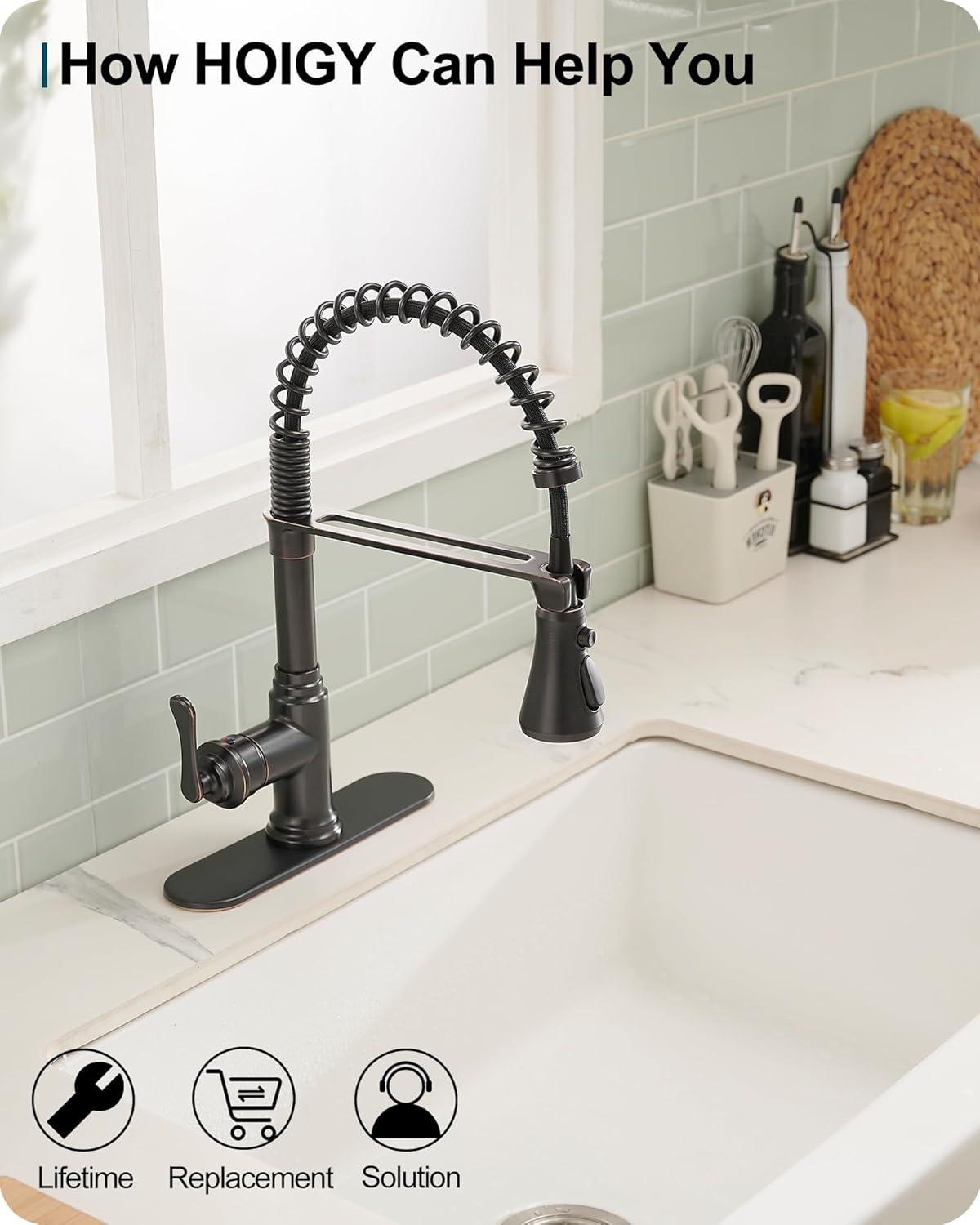 FORIOUS Rustic Kitchen Faucet with Pull Down Sprayer Oil Rubbed Brown, 3 Modes Stainless Steel High Arc Vintage Spring Sink Faucet 1 or 3 Holes for Pot Filler, Farmhouse Camper Wet Bar