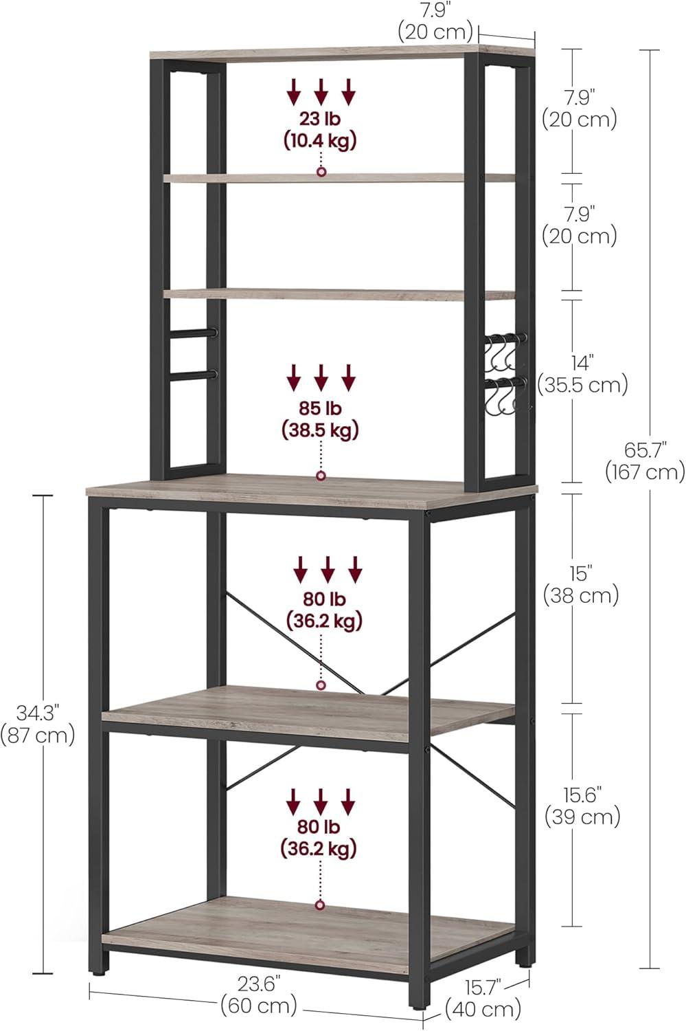 Greige and Black Adjustable 6-Tier Kitchen Etagere Shelf