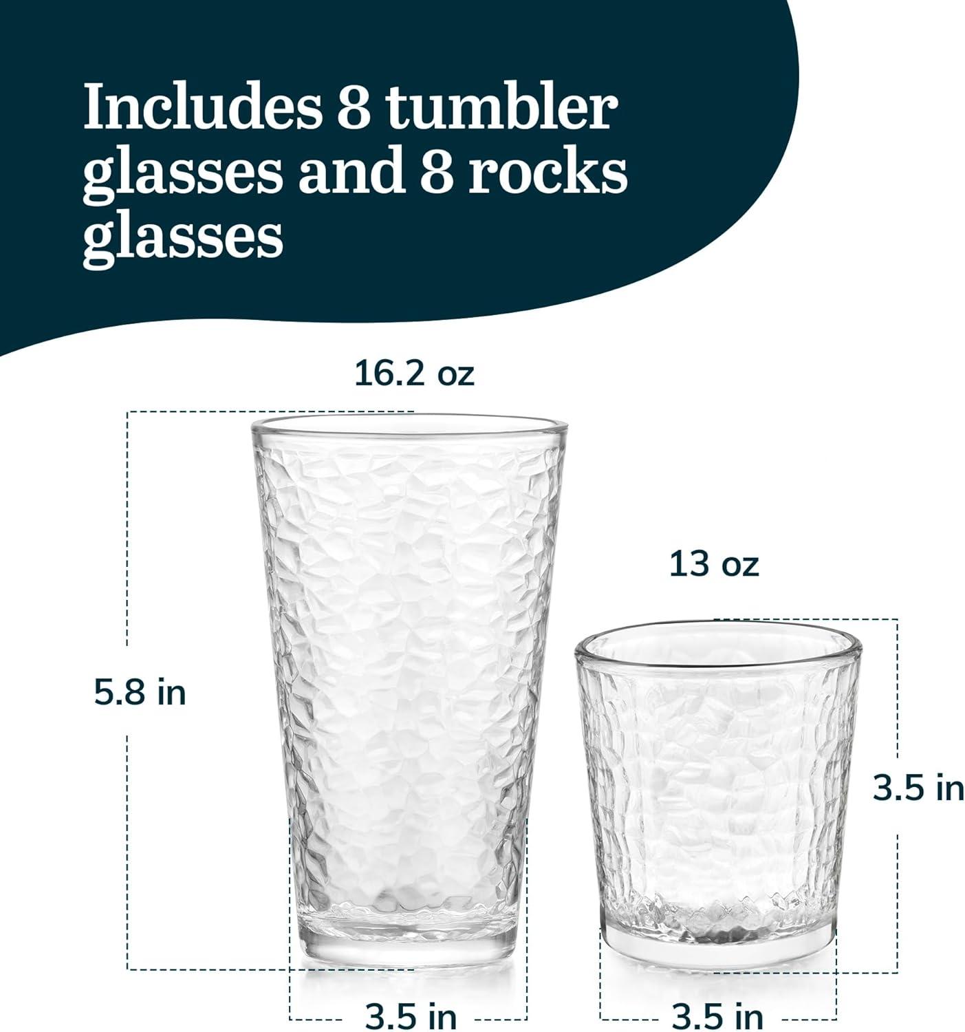 Libbey 16-Piece Textured Glass Tumbler and Rocks Set