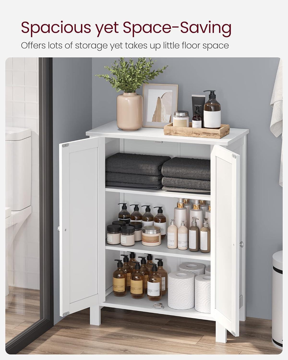 Bathroom Floor Storage Cabinet, Bathroom Storage Unit with 2 Adjustable Shelves, Bathroom Cabinet Freestanding, 11.8 x 23.6 x 31.5 Inches, White UBCB60W