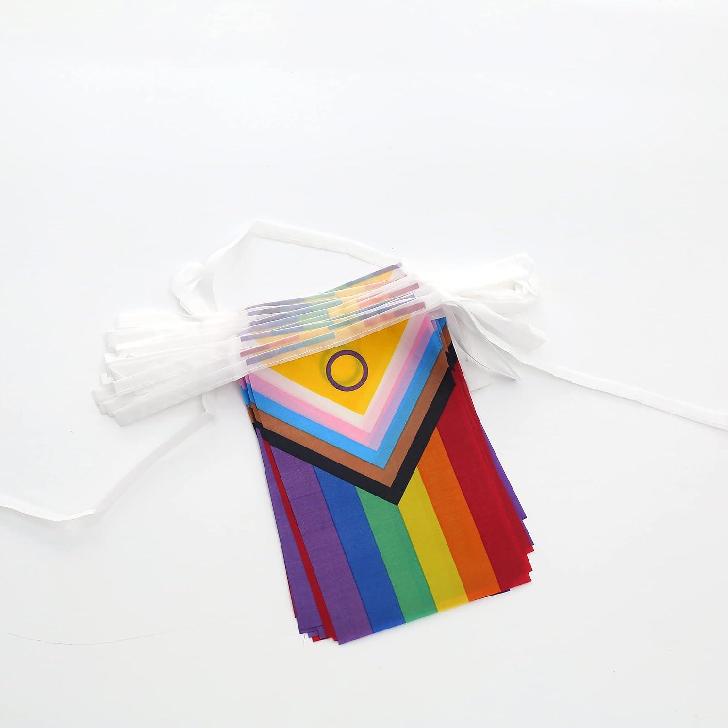 Rainbow Pride Flag,100Feet/76Pcs Rainbow Festival Decoration Pennant Flags Banner,Party Decorations Supplies for Decoration,Rainbow Holiday Decoration.
