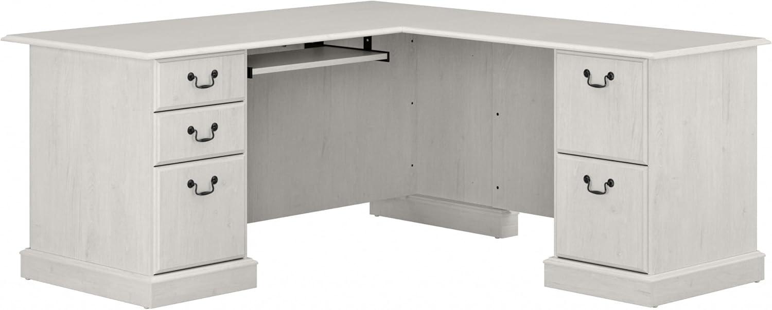 Bush Furniture Saratoga L Shaped Computer Desk with Drawers in Linen White