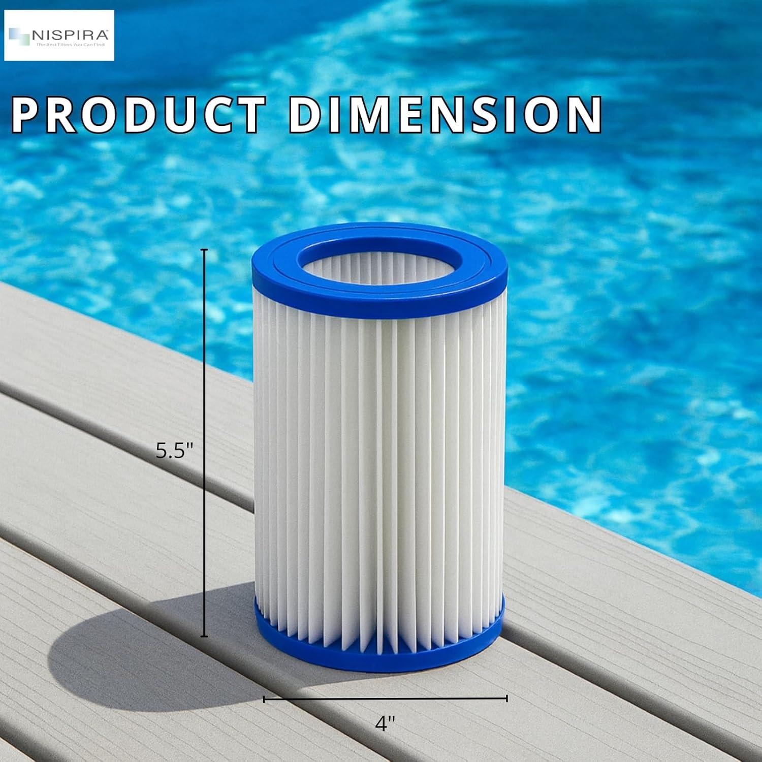 Nispira Pool Filter Replacement for Bestway Flowclear Hot Tubs Type II Cartridge Lay Z Spa Filter Pump 58094 530-800 Gal. | Pack of 2