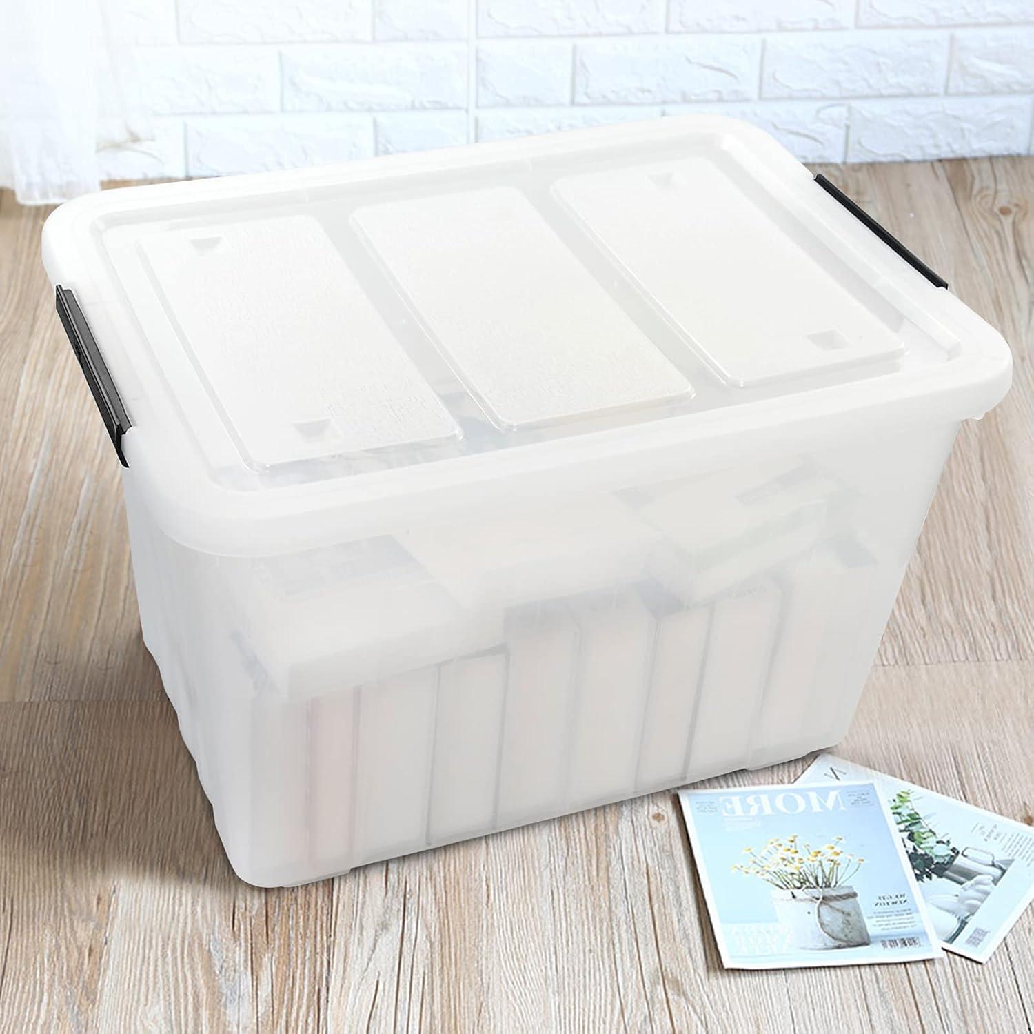 Ggbin 70 Quart Plastic Storage Bins with Wheels, Large Latching Storage Box, 4-Pack