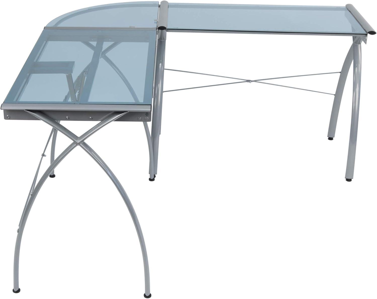 Courson L-Shaped Glass Top Metal Base Drafting Table