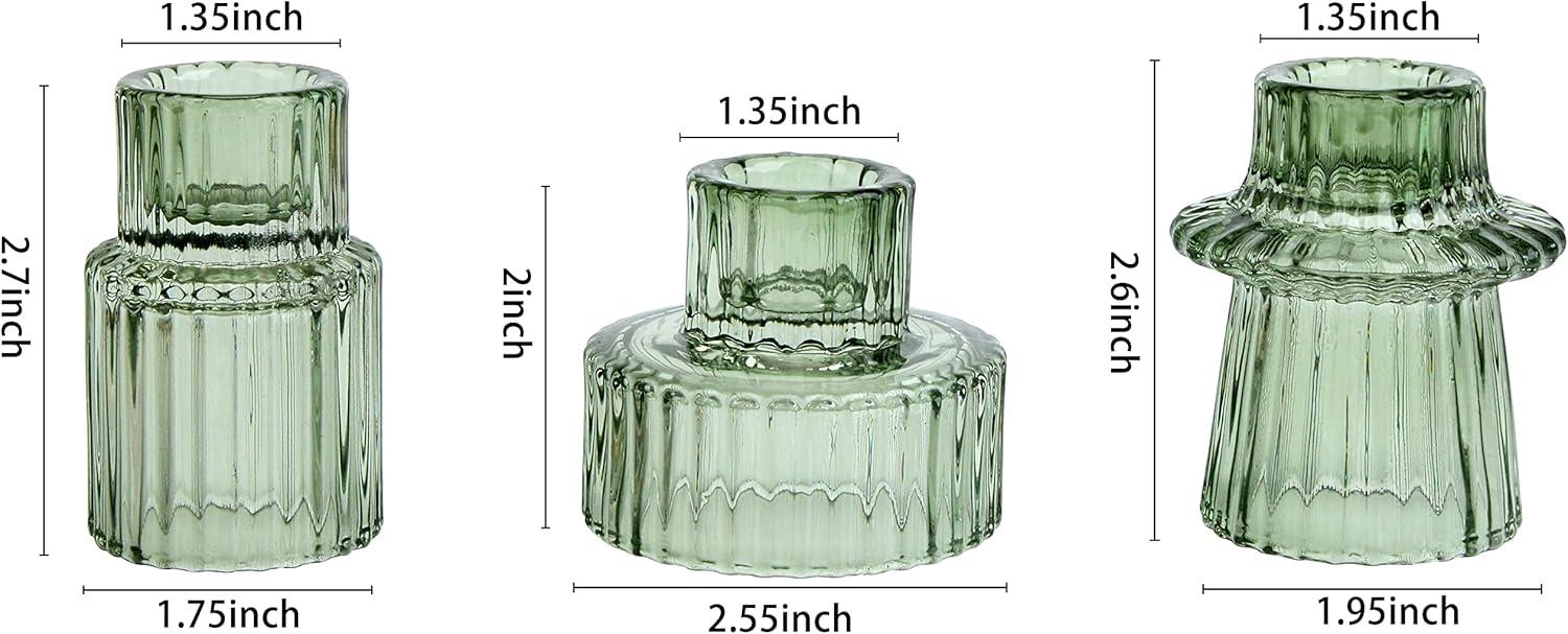 Taper Glass Candlestick Holders Tealight Candle Holders for Table Centerpieces, Wedding Decor and Dinner Party (6 Pcs, Green)