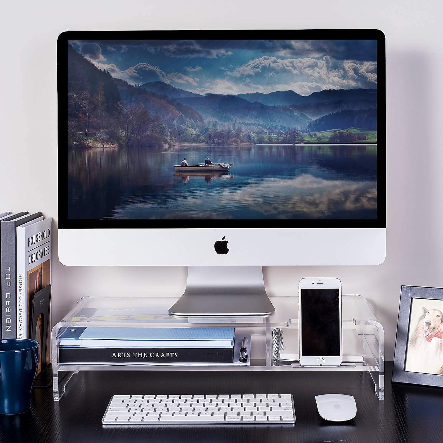 Clear Acrylic 2-Tier Monitor Stand Riser with Storage