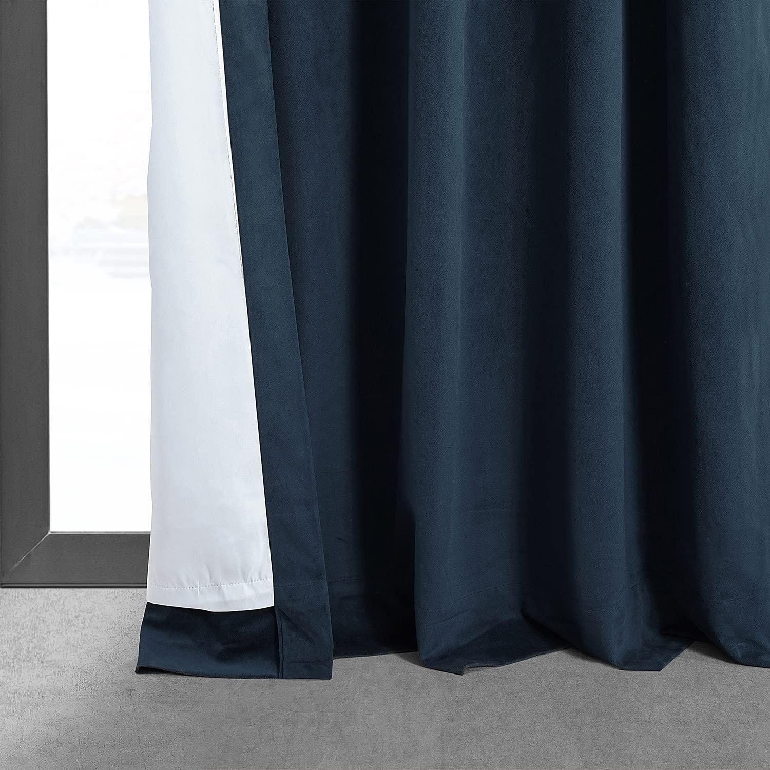 Half Price Drapes Signature Midnight Blue Velvet Blackout Curtains For Bedrooms (1 Panel), 50WX 84L