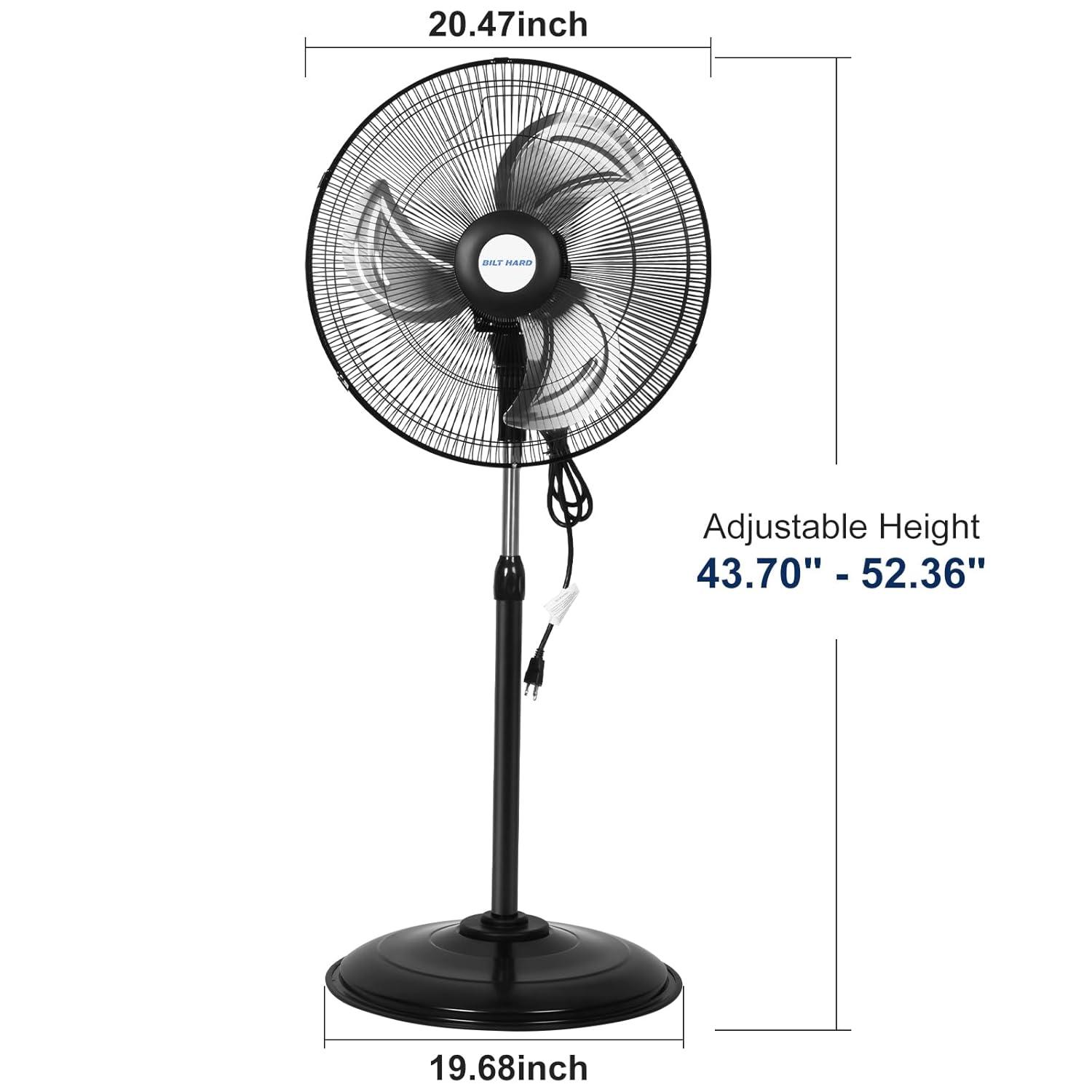 BILT HARD 3900 CFM 18" High Velocity Pedestal Oscillating Fan, 3-Speed Heavy Duty Metal Standing Shop Fan with Aluminum Blades for Commercial, Residential, and Garage, UL Listed