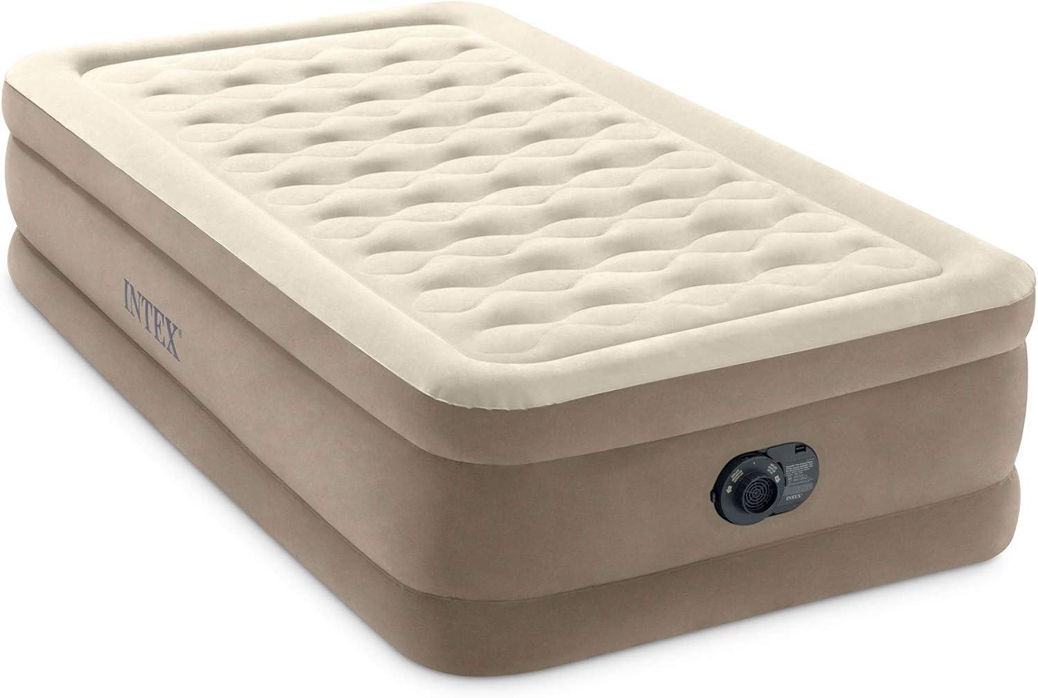 Intex Ultra Plush Fiber Tech Airbed Mattress with Built in Pump