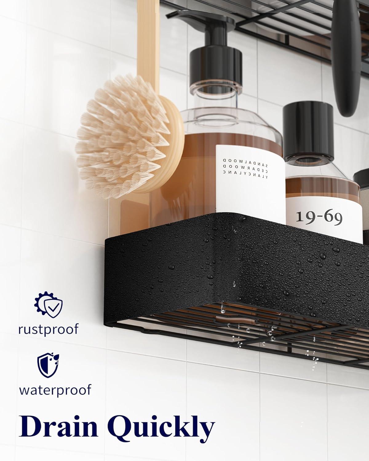 Kitsure X-Large Shower Caddy - 2 Pack Adhesive Shower Organizer, Rustproof Metal Shelves, No-Drill Bathroom Organizers and Storage, Black