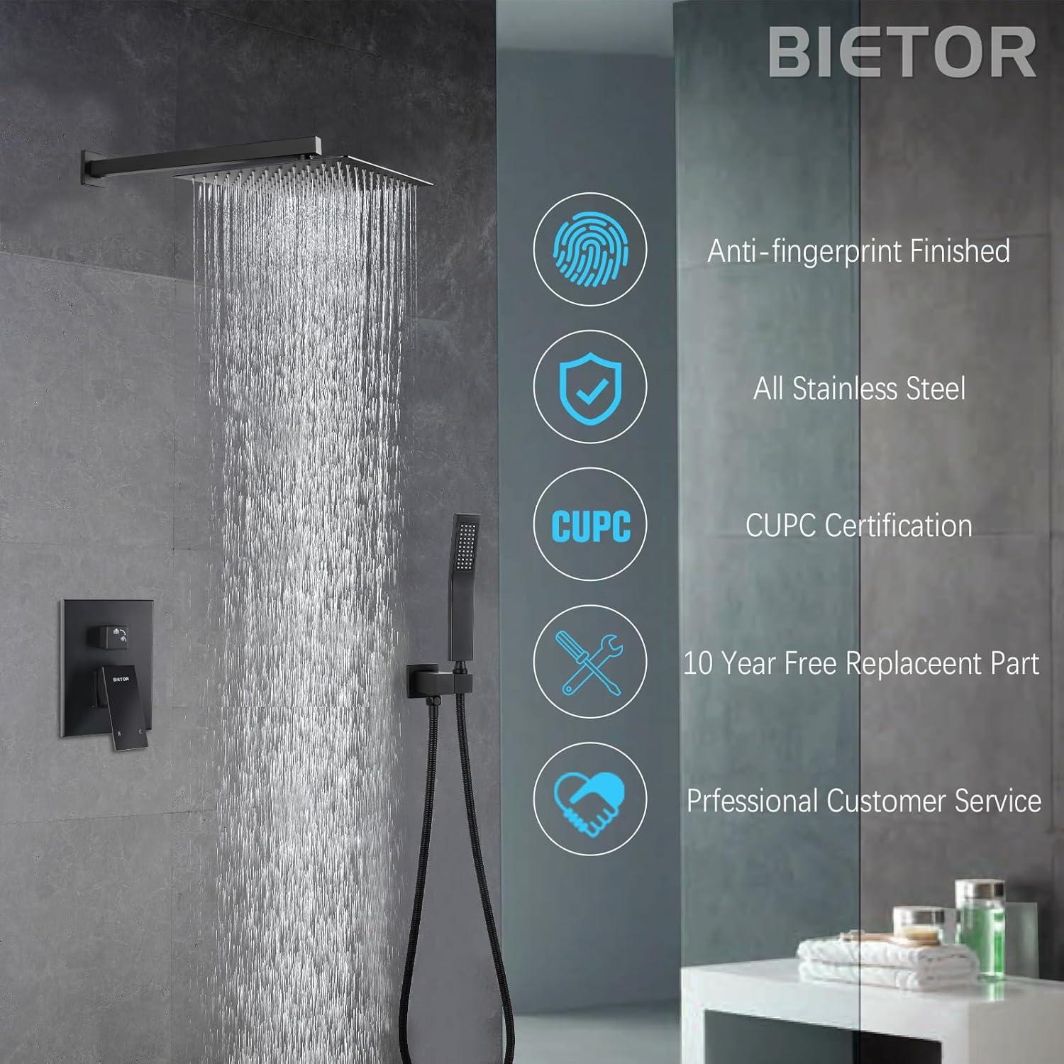 Bathroom Shower Faucet Set, 10 Inch Rainfall Shower Head With Handheld Combo, Wall Mounted Shower System Shower Fixtures With Pressure-Balanced Valve,