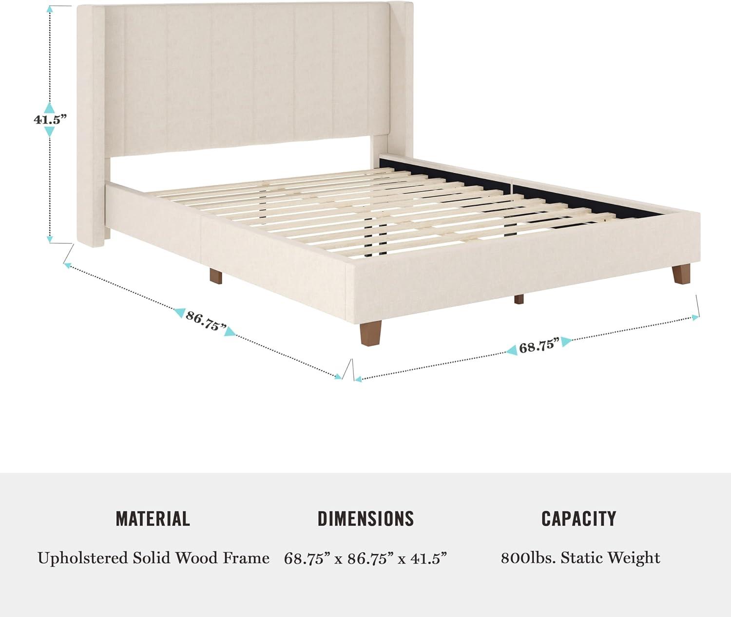 Martha Stewart Kay Upholstered Platform Bed With Channel Stitched Wingback Headboard