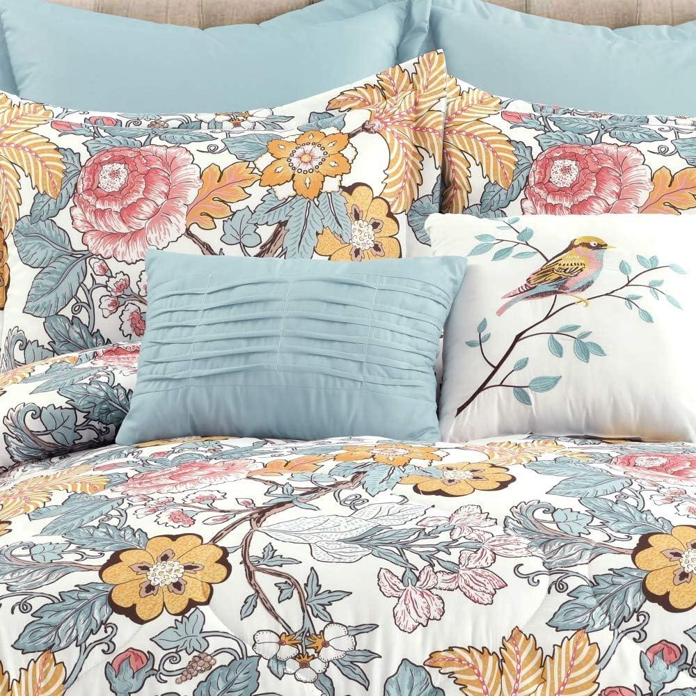 Full Blue Floral Microfiber Reversible Comforter Set