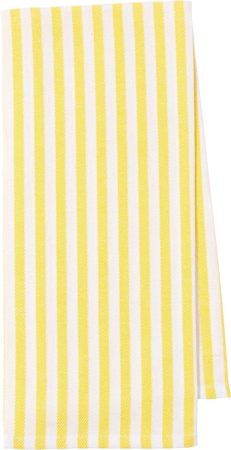 Lemon Print and Yellow Striped Cotton Kitchen Towel Set, 18 x 28-inch