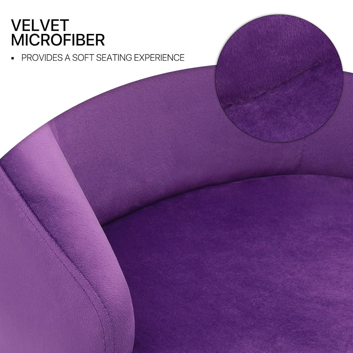 MoNiBloom Velvet Barrel Accent Chair with for Bedroom, Modern Vanity Chair for Living Room, Upholstered Arm Chair Guest Chair with Golden Metal Legs, Purple