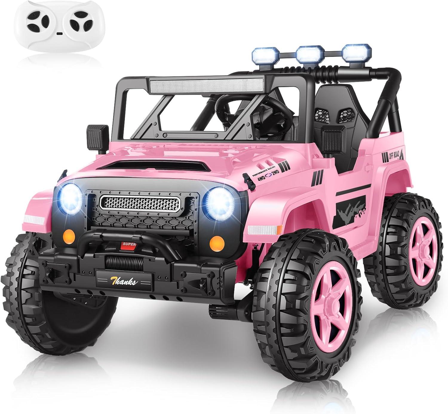 Ancheer 24V 4WD//2WD Ride On Jeep Truck,2 Seater Kids UTV With 4X200w Powerful Engine,Remote Control,Bluetooth,20 Wide Seat,Vehicles for Kids Toddlers