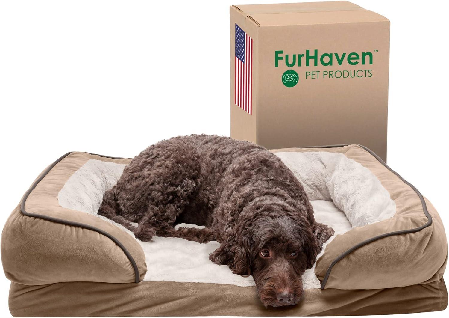 FurHaven Velvet Waves Perfect Comfort Cooling Gel Top Memory Foam Sofa Dog Bed