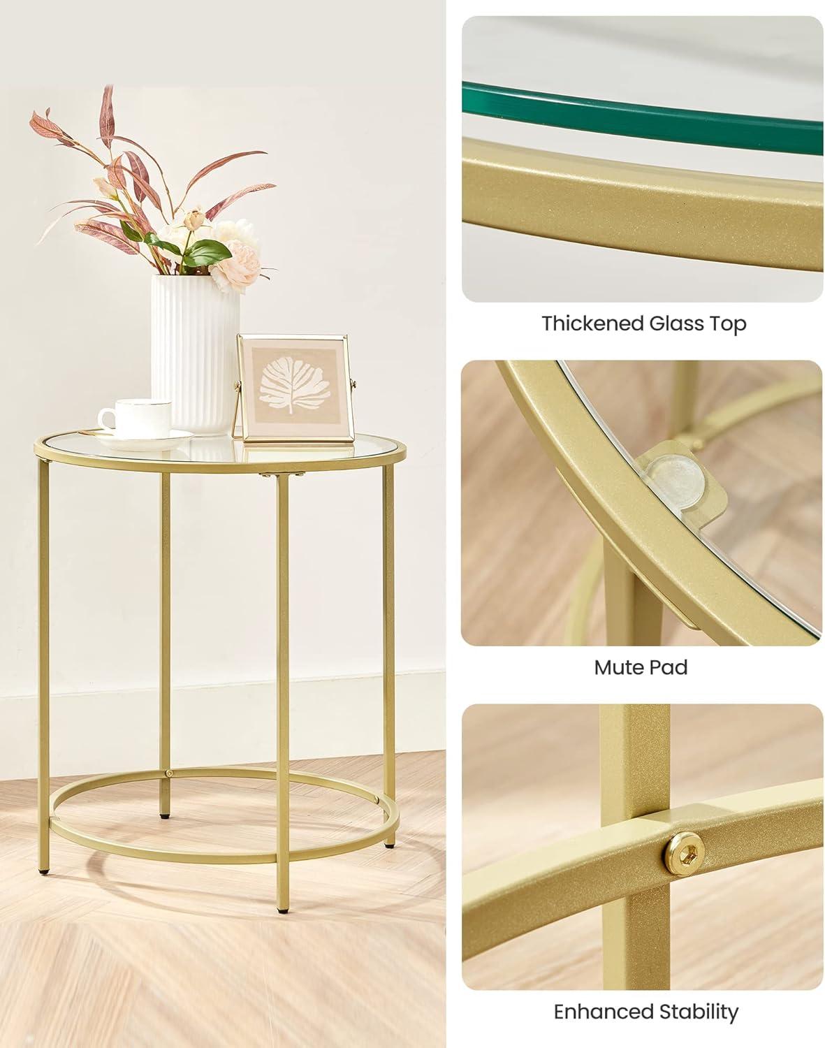 Gold Round Glass End Table with Metal Frame