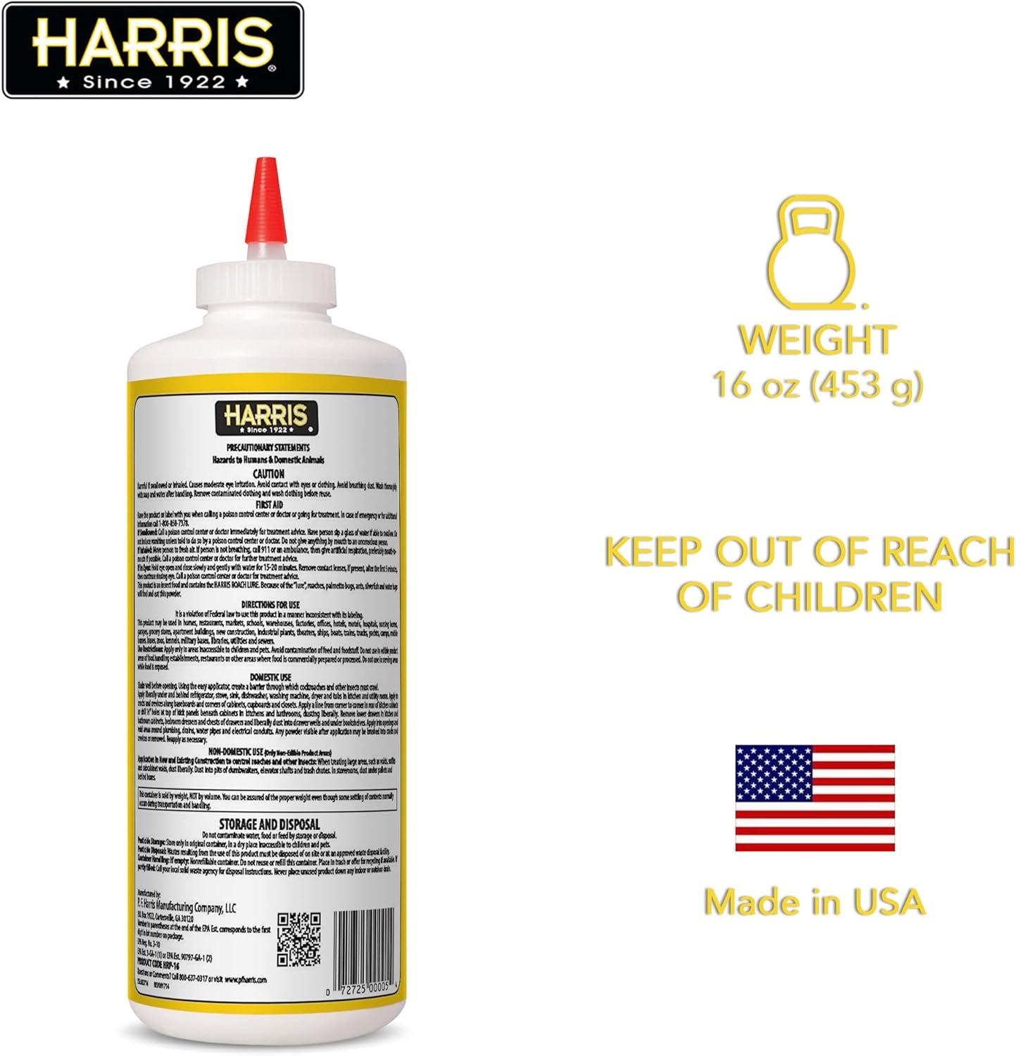 Harris Boric Acid Roach Killer Powder with Lure, Indoor Use, 16oz